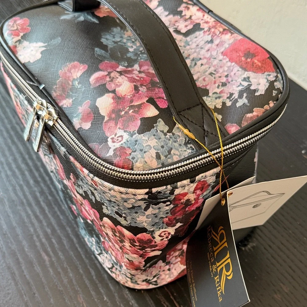 Rebecca & Rifka Floral Cosmetic Bag NWT Makeup Travel Case w Handle Toiletry Org